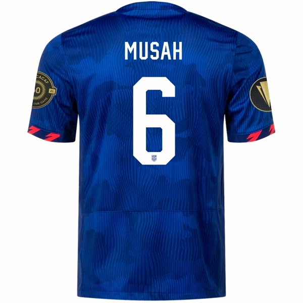 Outdoor Essentials Performance Apparel Nike Mens United States Yunus Musah Away Jersey w/ Gold Cup Patches 23/24 (Hyper Royal/Loyal Blue)