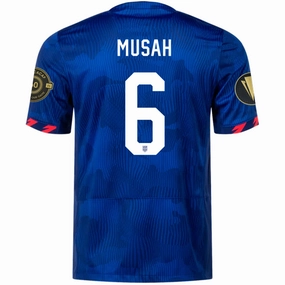 Outdoor Essentials Performance Apparel Nike Mens United States Yunus Musah Away Jersey w/ Gold Cup Patches 23/24 (Hyper Royal/Loyal Blue)