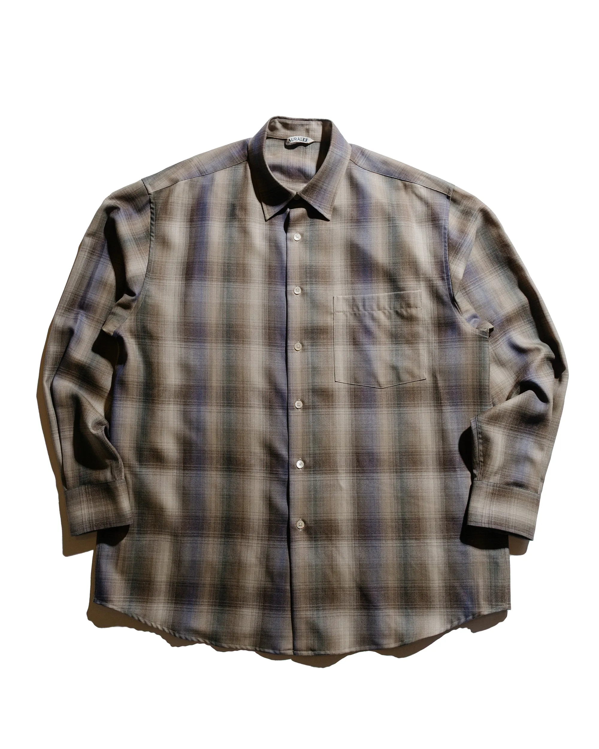 Auralee Super Light Wool Check Shirt Brown Blue Check Picnic Outfit