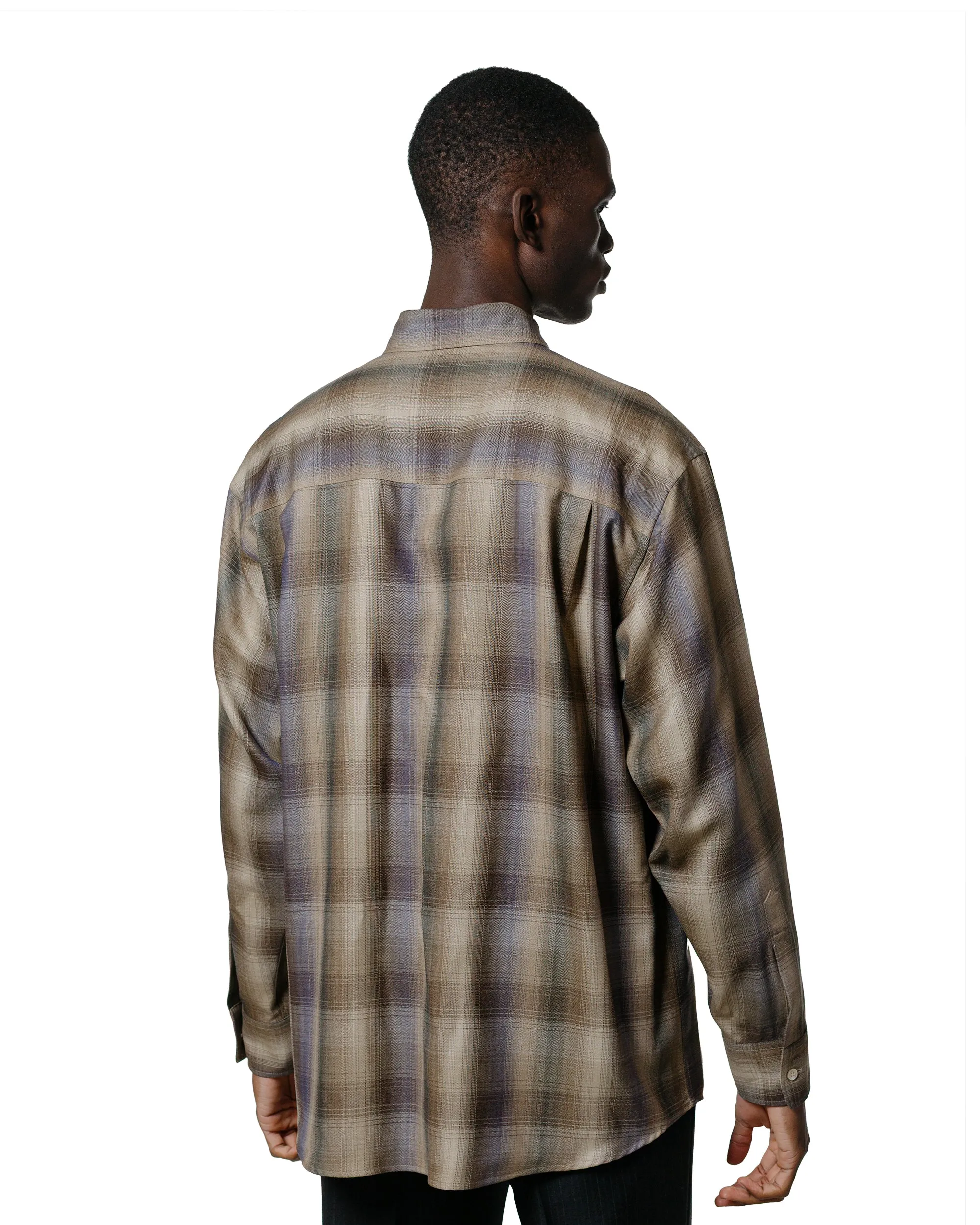 Auralee Super Light Wool Check Shirt Brown Blue Check Comfort Fit