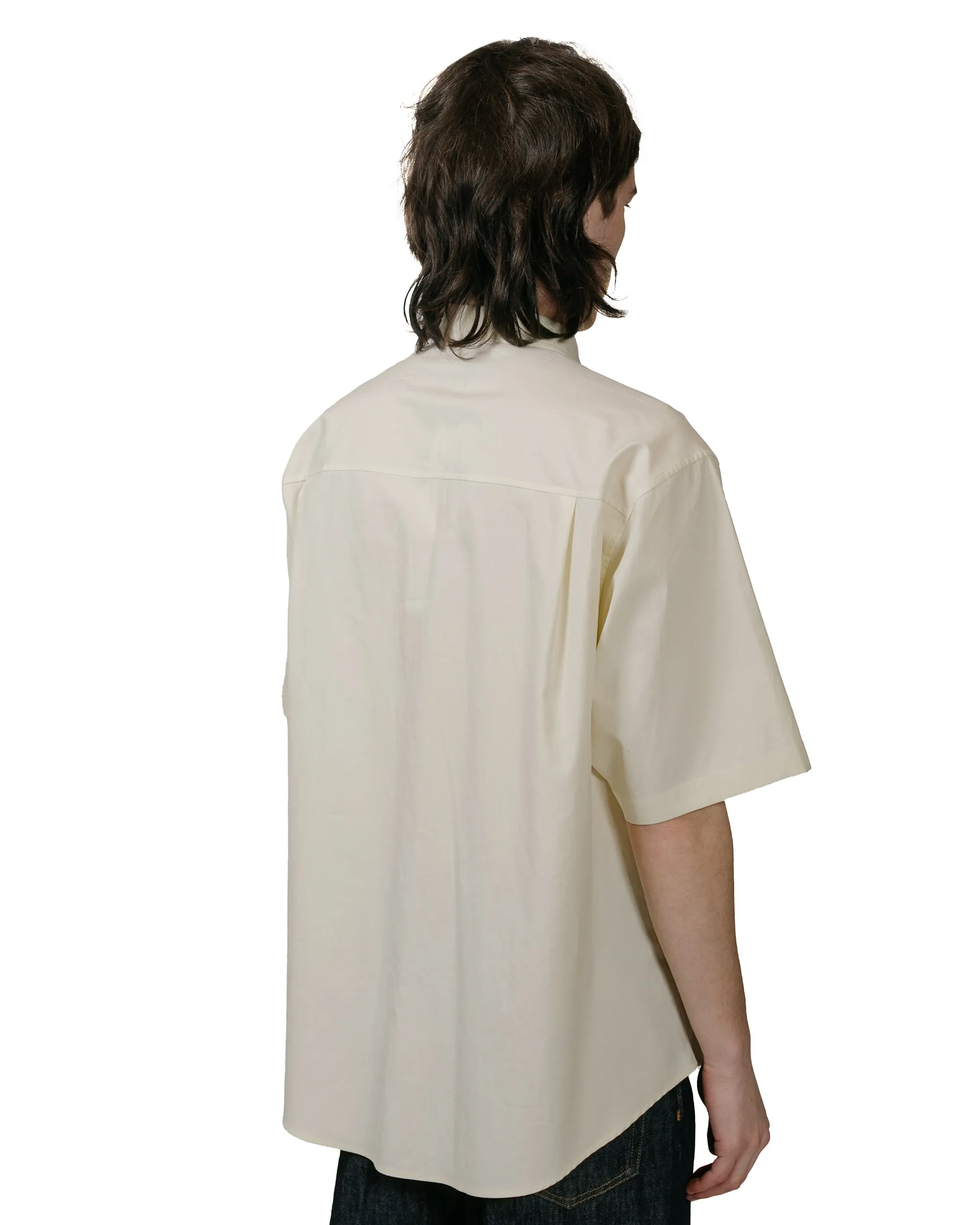 Auralee Washed Finx Twill Big Half Sleeved Shirt Light Yellow Adjustable Cuffs Corporate Retreat
