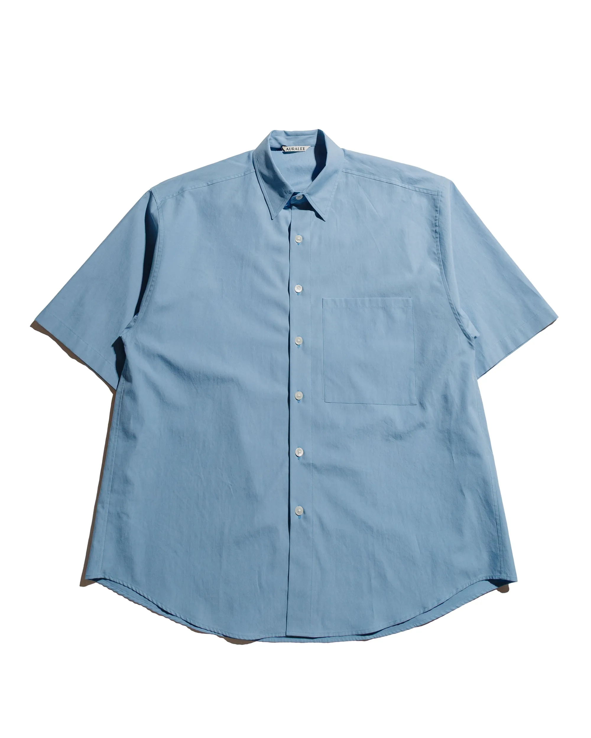 Lakeside Relaxation Smooth Finish Auralee Washed Finx Twill Big Half Sleeved Shirt Sax Blue