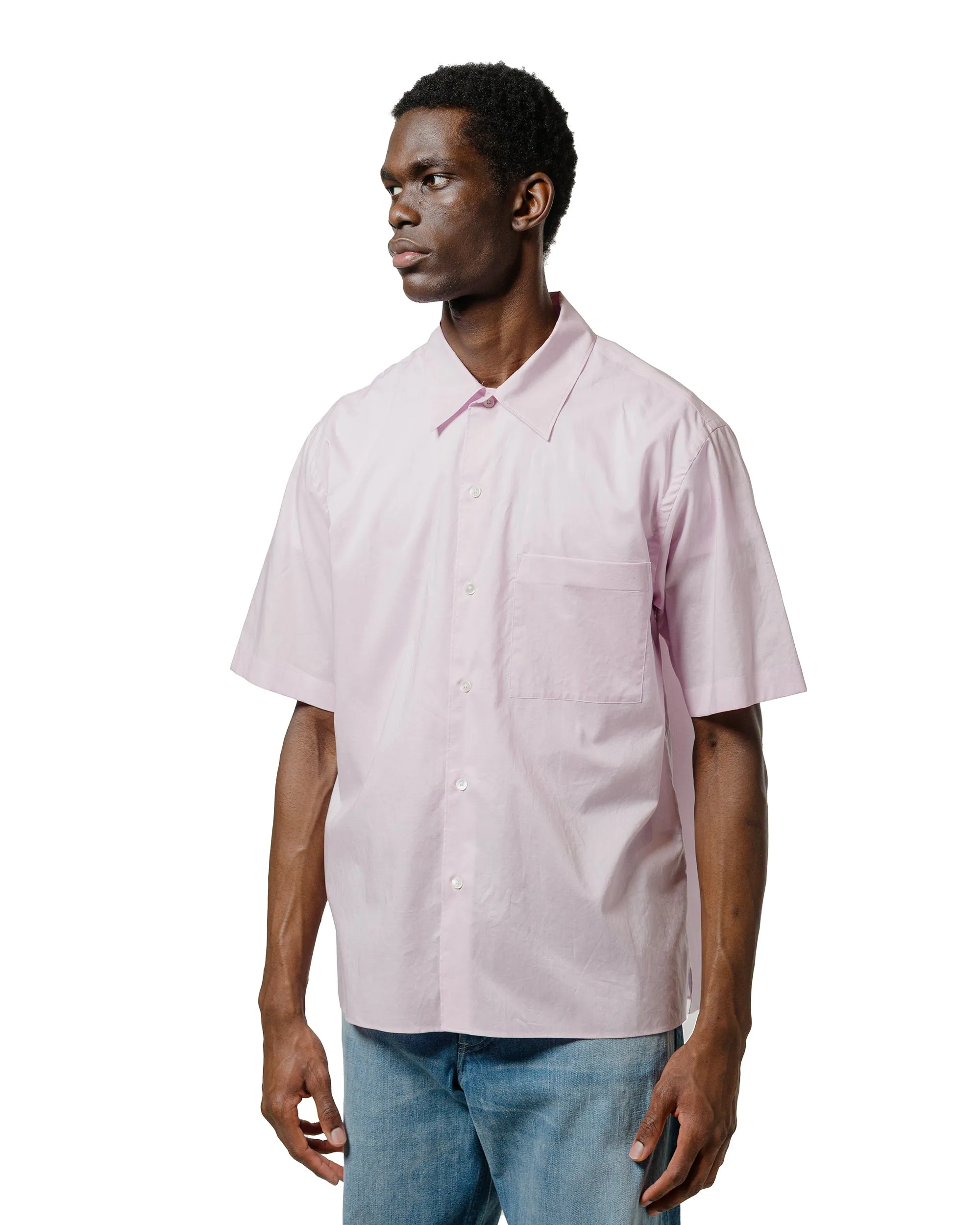 Auralee Washed Finx Typewriter Open Collar Half Sleeved Shirt Light Pink Snag Free Surface Wrinkle Resistant Material
