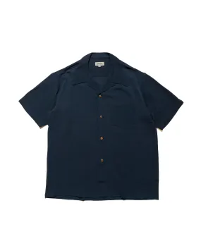 The Real McCoy's MS24008 Silk Rayon Open Collar Shirt Navy Lightweight Construction High-End Finish