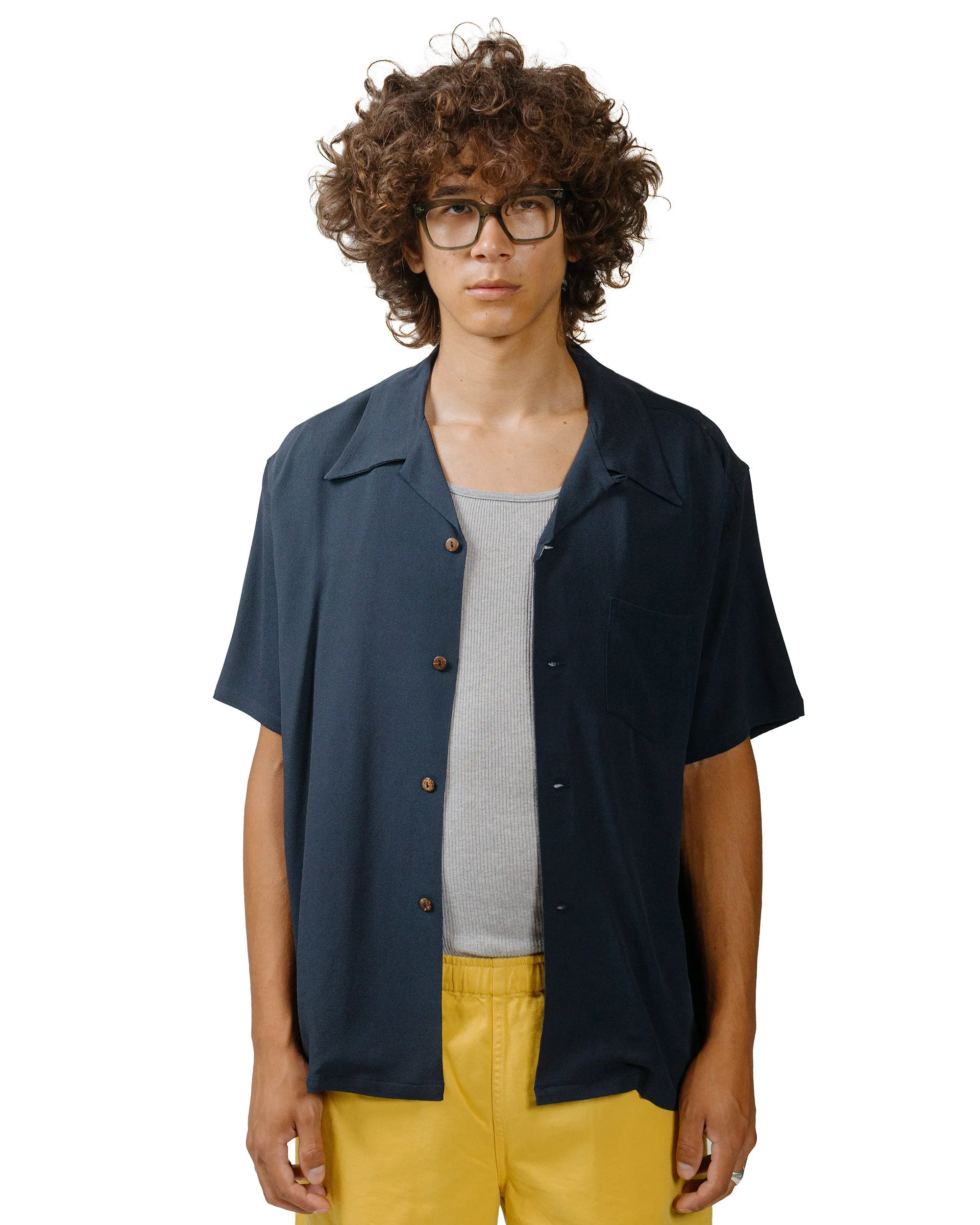 Smooth Finish The Real McCoy's MS24008 Silk Rayon Open Collar Shirt Navy