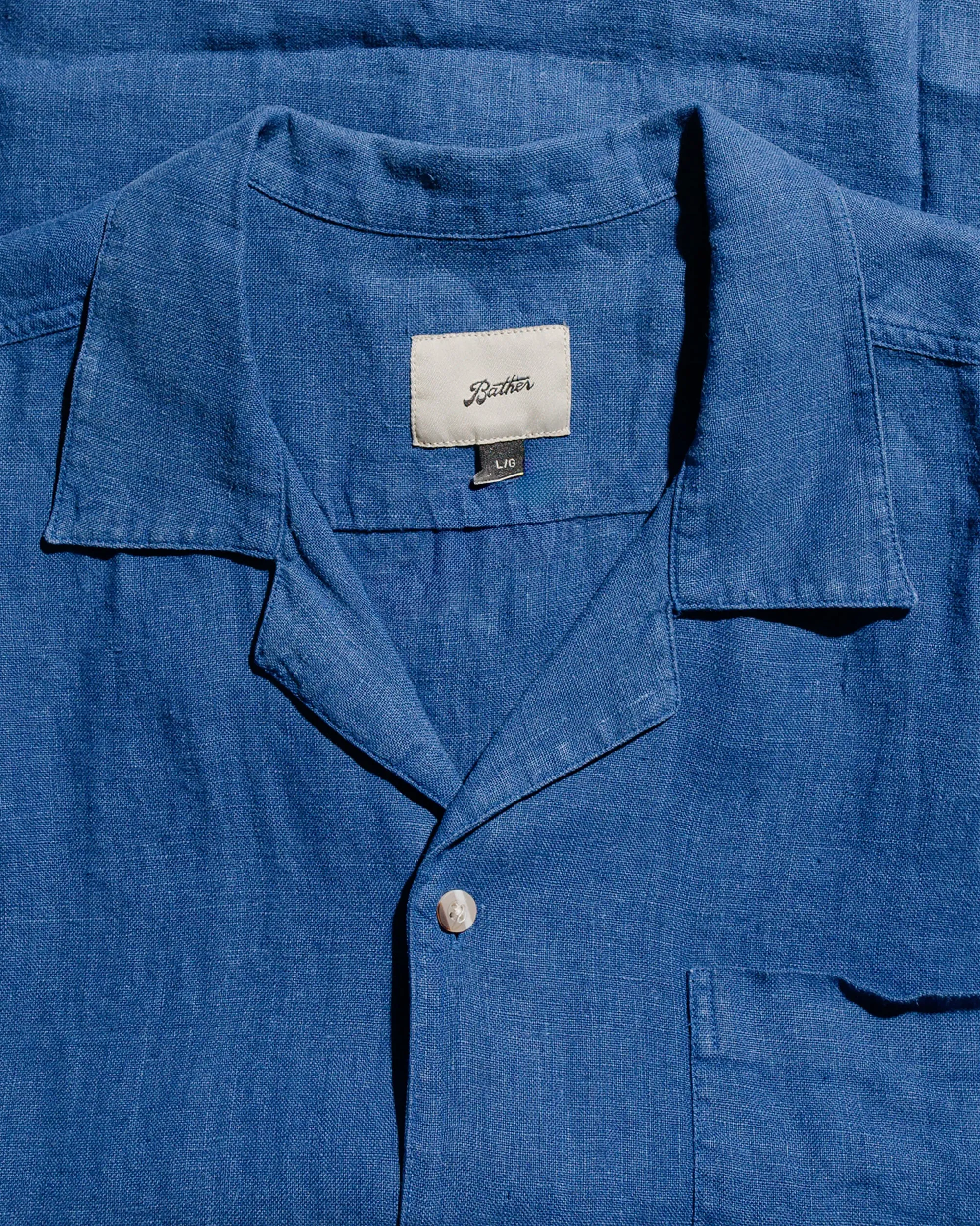 Conference Appropriate Sleeveless Cut Bather Navy Linen Camp Shirt