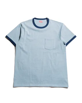 Geometric Pattern The Real McCoy's MC25014 Pocket Tee / Heather Color, Ringer Blue