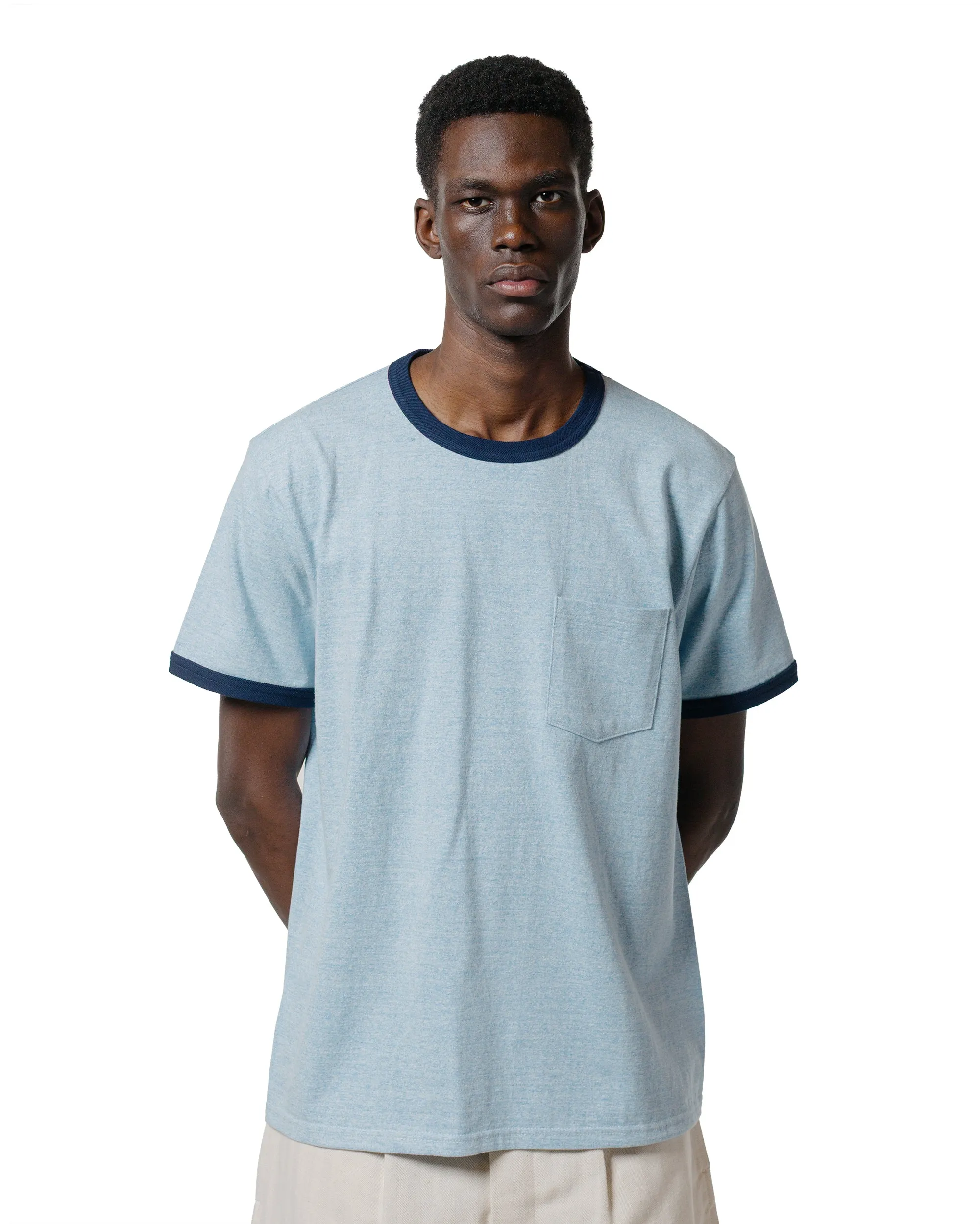 The Real McCoy's MC25014 Pocket Tee / Heather Color, Ringer Blue Formal Elegance