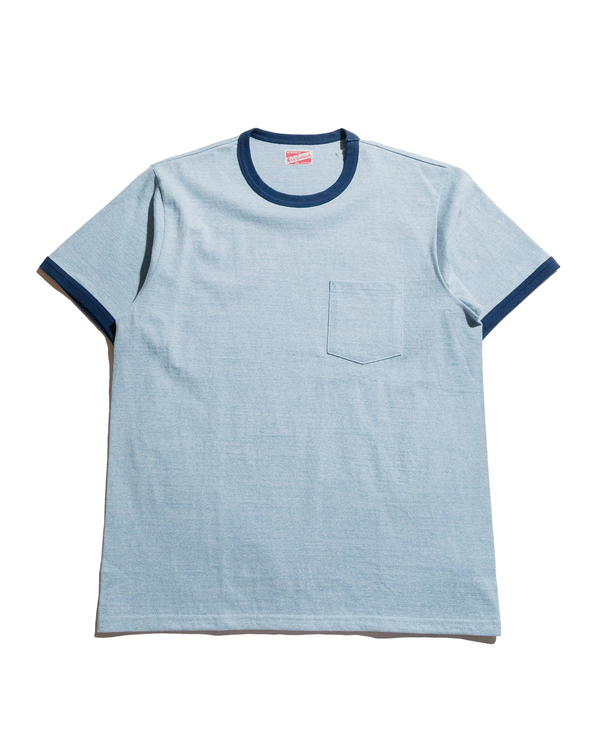 Geometric Pattern The Real McCoy's MC25014 Pocket Tee / Heather Color, Ringer Blue