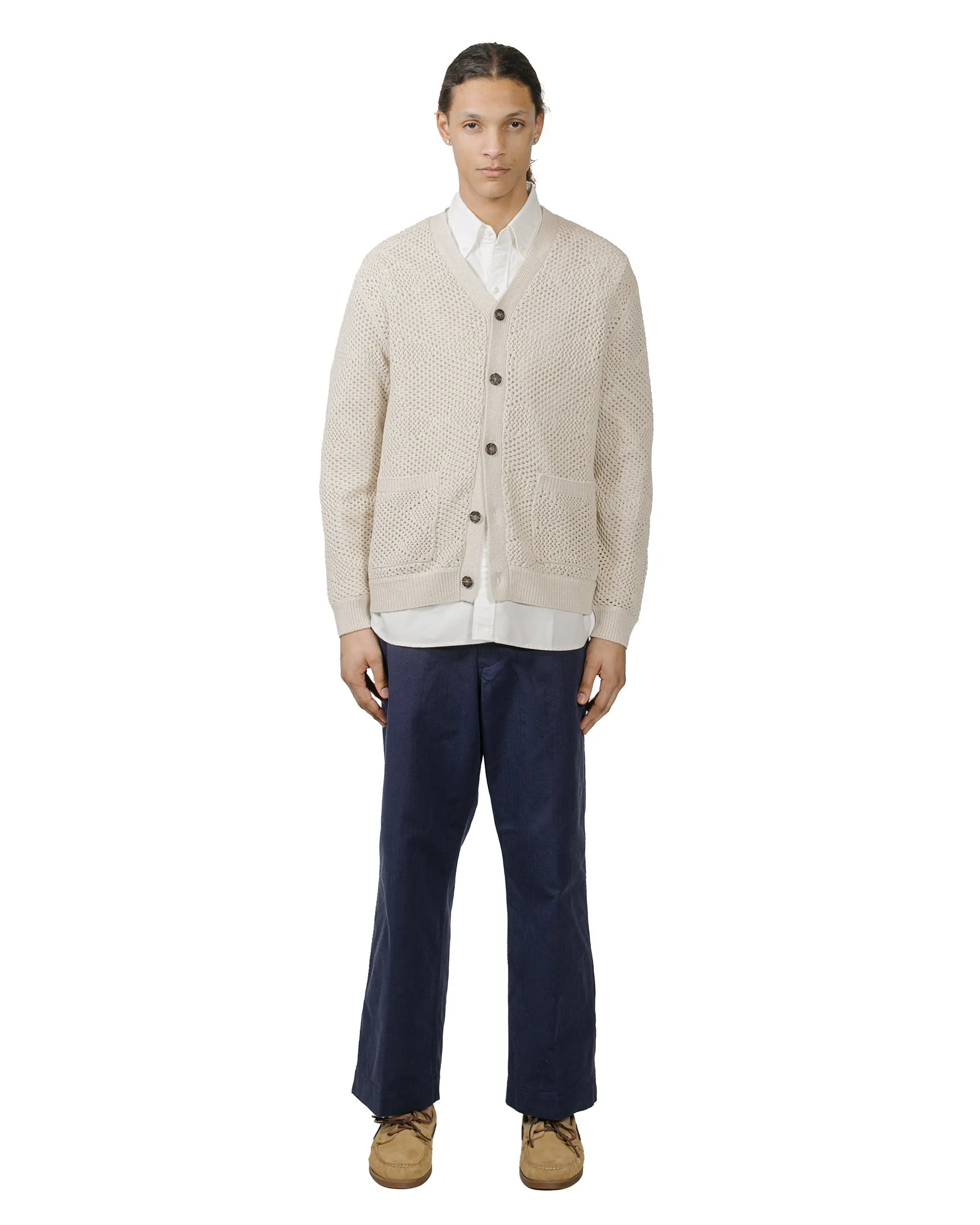 slim cut Beams Plus Cardigan Argyle Mesh Beige