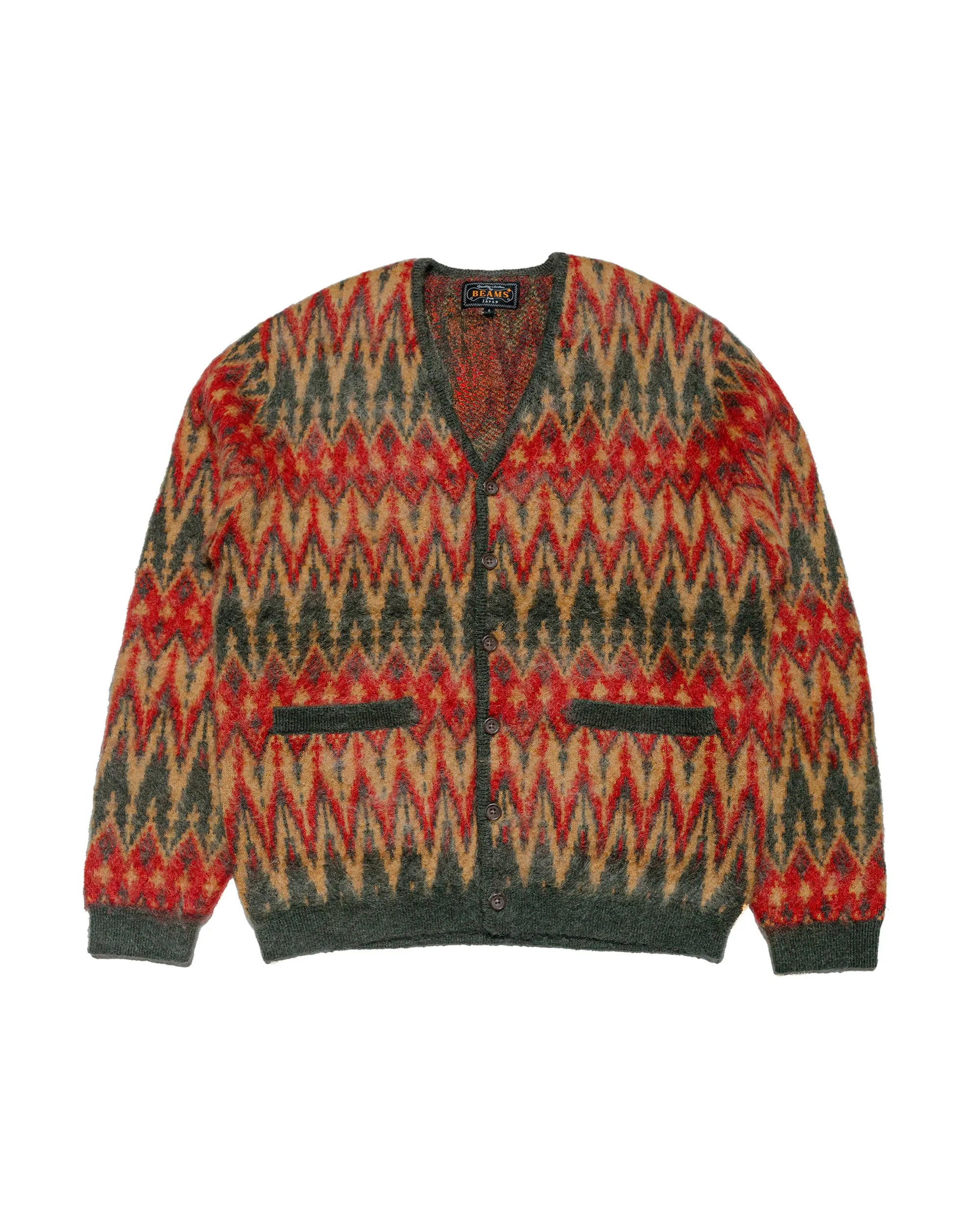 Cozy Chic Beams Plus Cardigan Double Jacquard Chevron Pattern Green