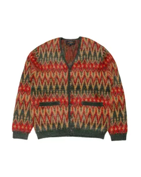 Cozy Chic Beams Plus Cardigan Double Jacquard Chevron Pattern Green