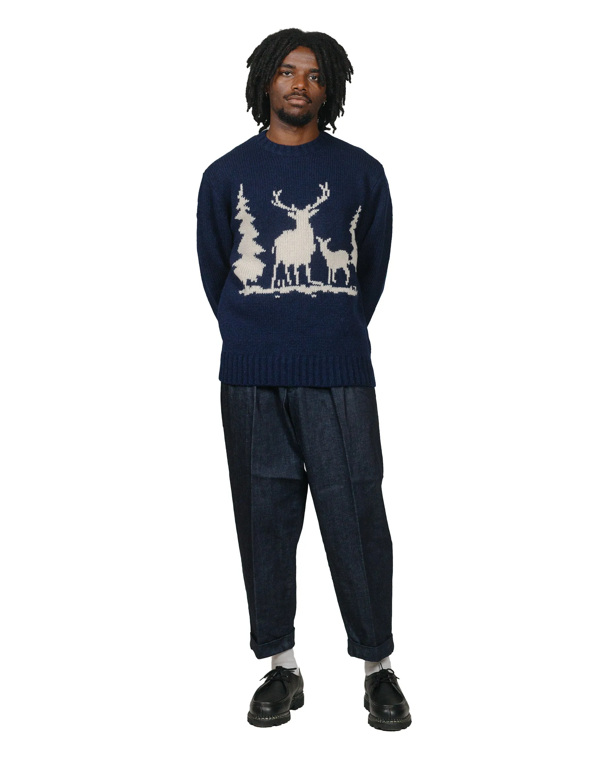 Beams Plus Crew Intarsia 3G Navy product running suitability Core Active