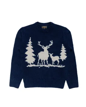 Beams Plus Crew Intarsia 3G Navy hook accents Classic Wear