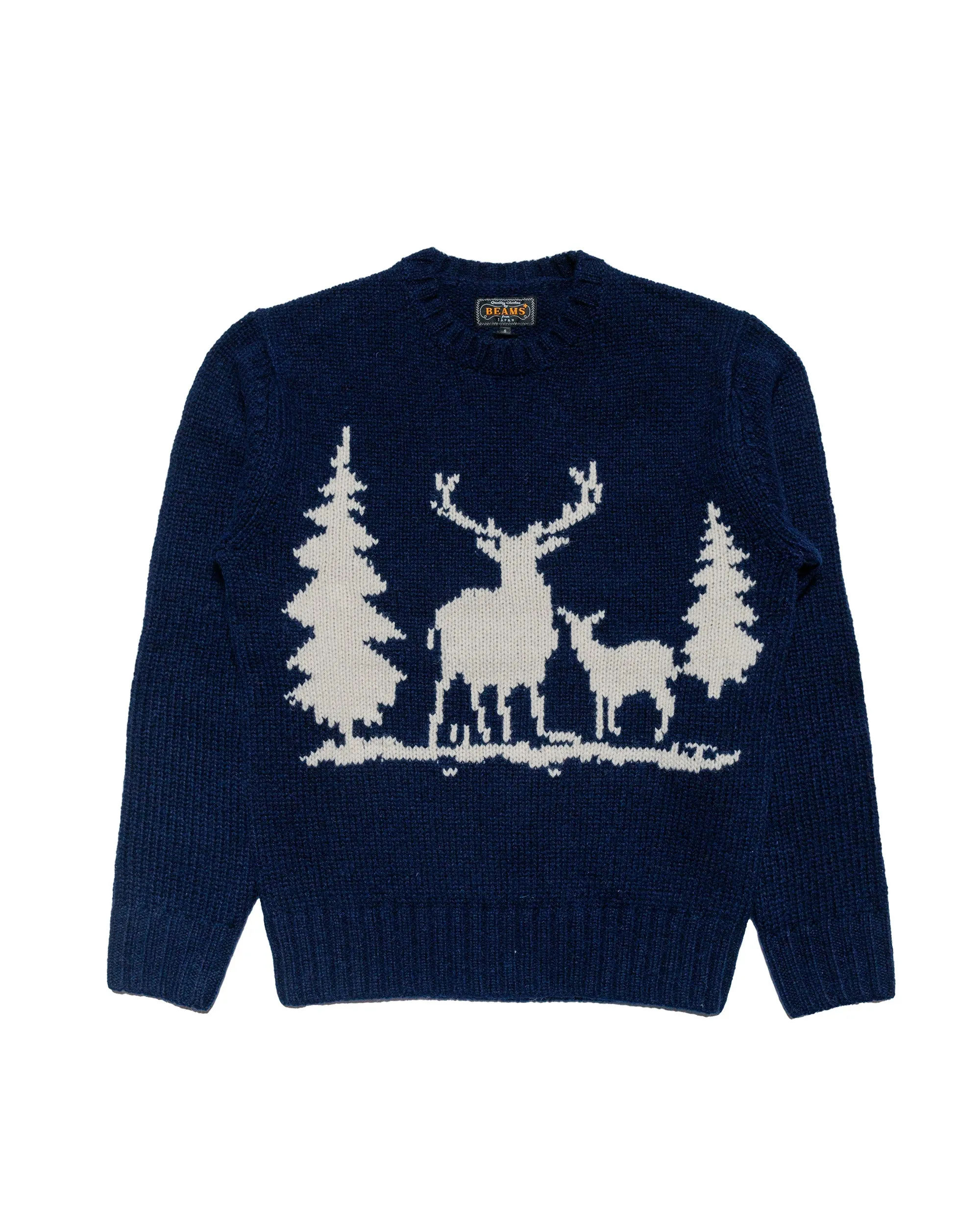 Beams Plus Crew Intarsia 3G Navy hook accents Classic Wear
