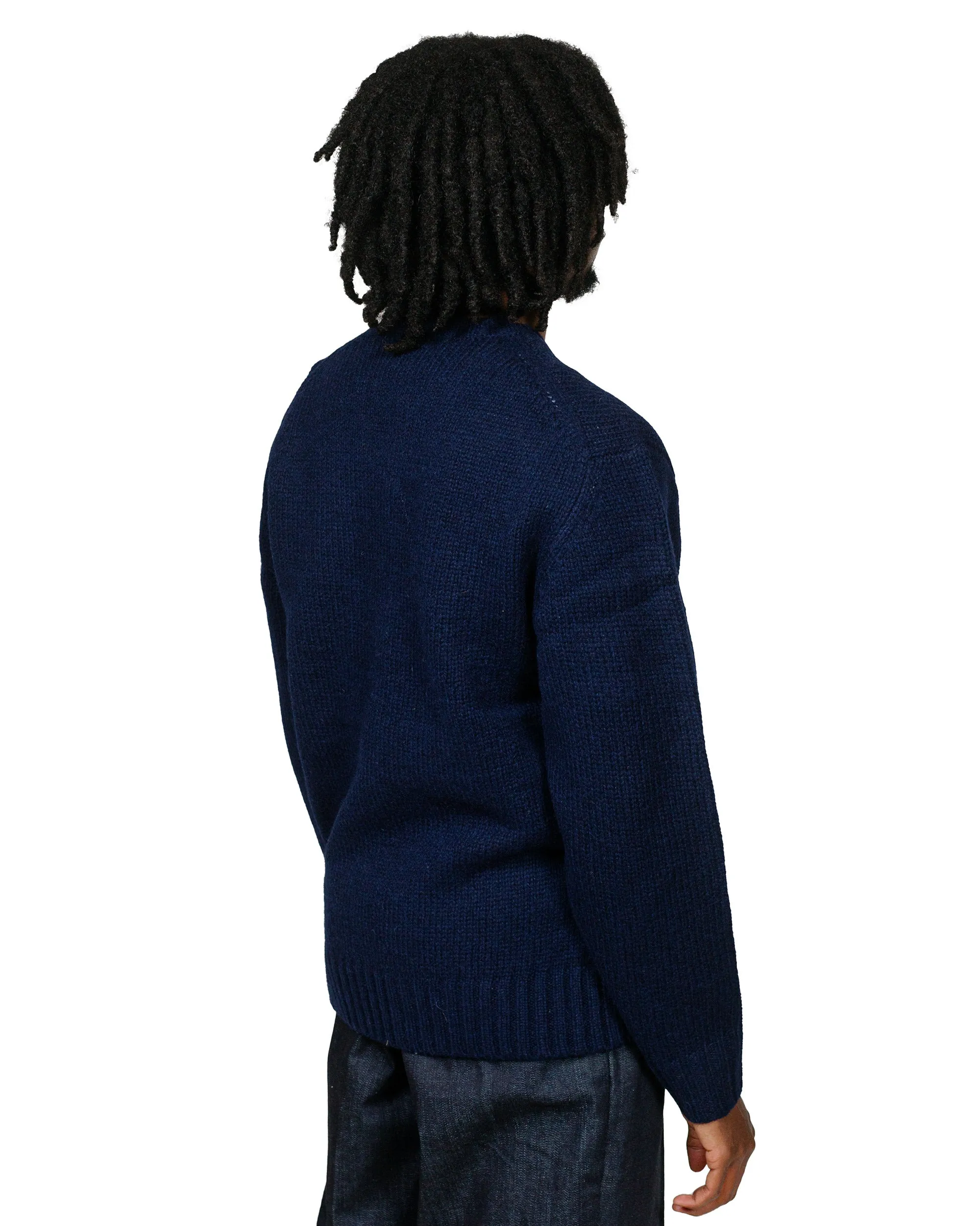 Beams Plus Crew Intarsia 3G Navy Simple Style
