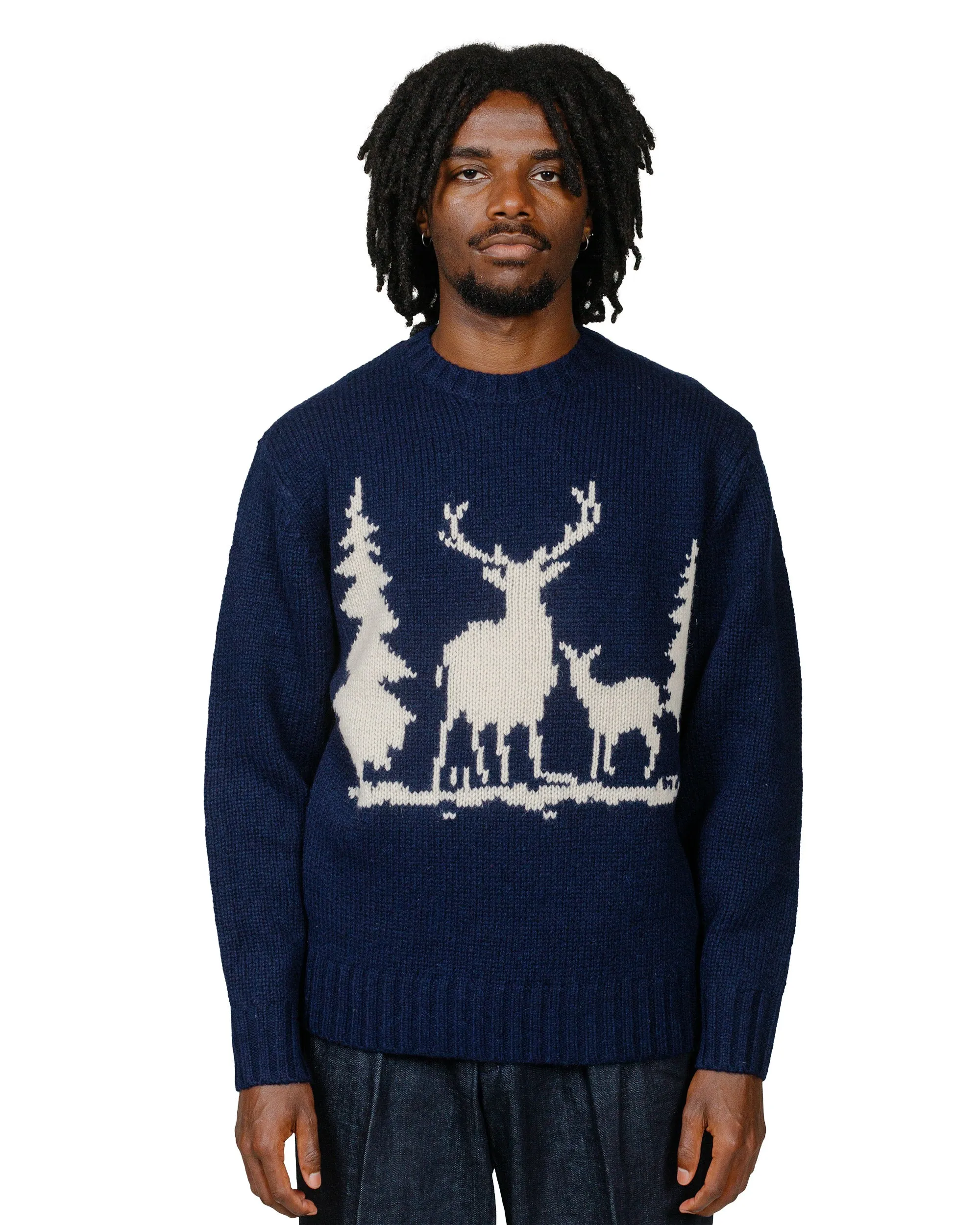 Beams Plus Crew Intarsia 3G Navy Modern Look Chilly Day Wear