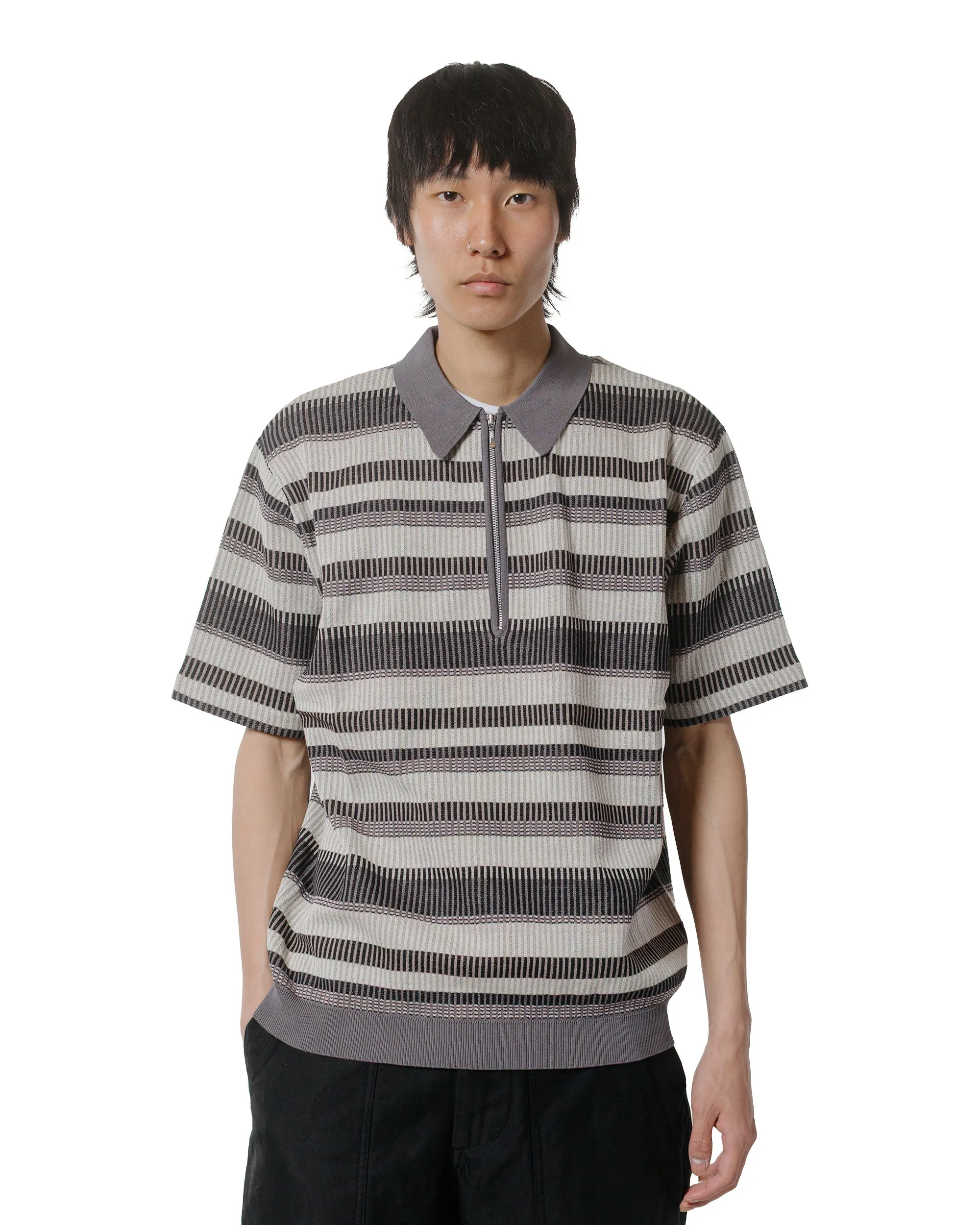 Beams Plus Half Zip Knit Polo Grey City Exploration