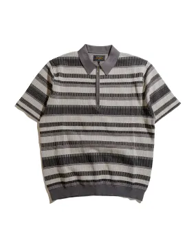 Beams Plus Half Zip Knit Polo Grey fade resistant color