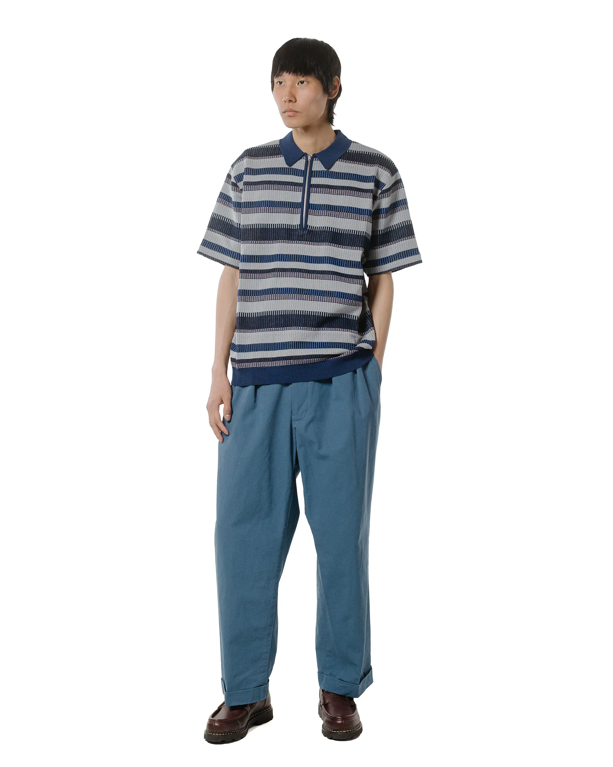 Beams Plus Half Zip Knit Polo Navy Anti Odor Treatment
