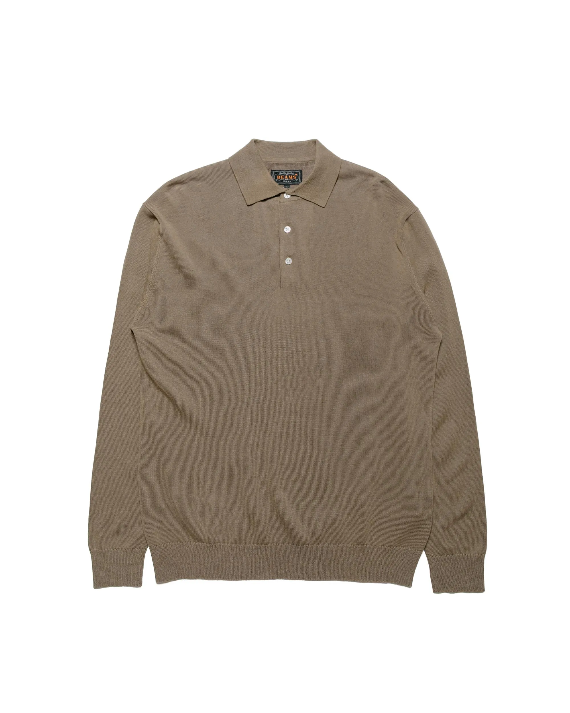 Embroidered Detail Cold Weather Look Beams Plus Knit Polo 12G Mocha