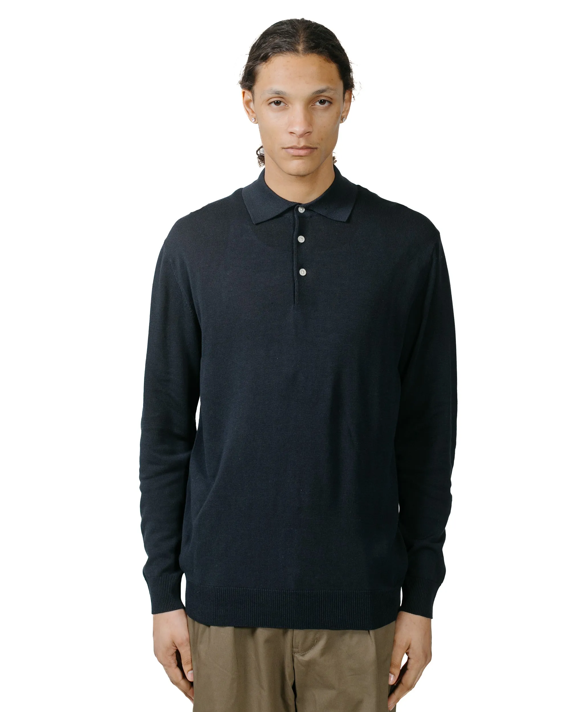 Beams Plus Knit Polo 12G Navy product fuzzy coziness product snowboarding suitability