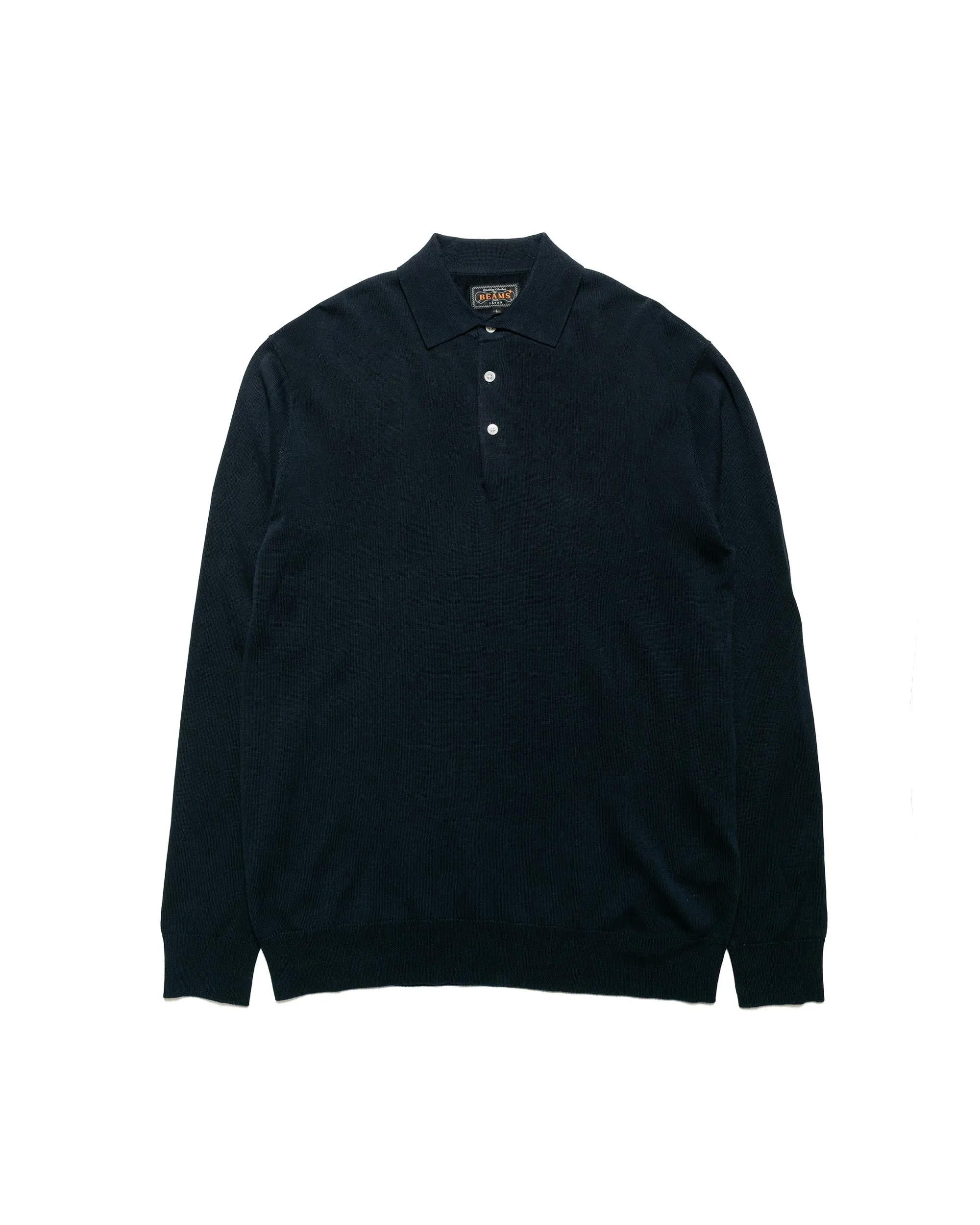 Beams Plus Knit Polo 12G Navy Cozy Outfit product concert wearability