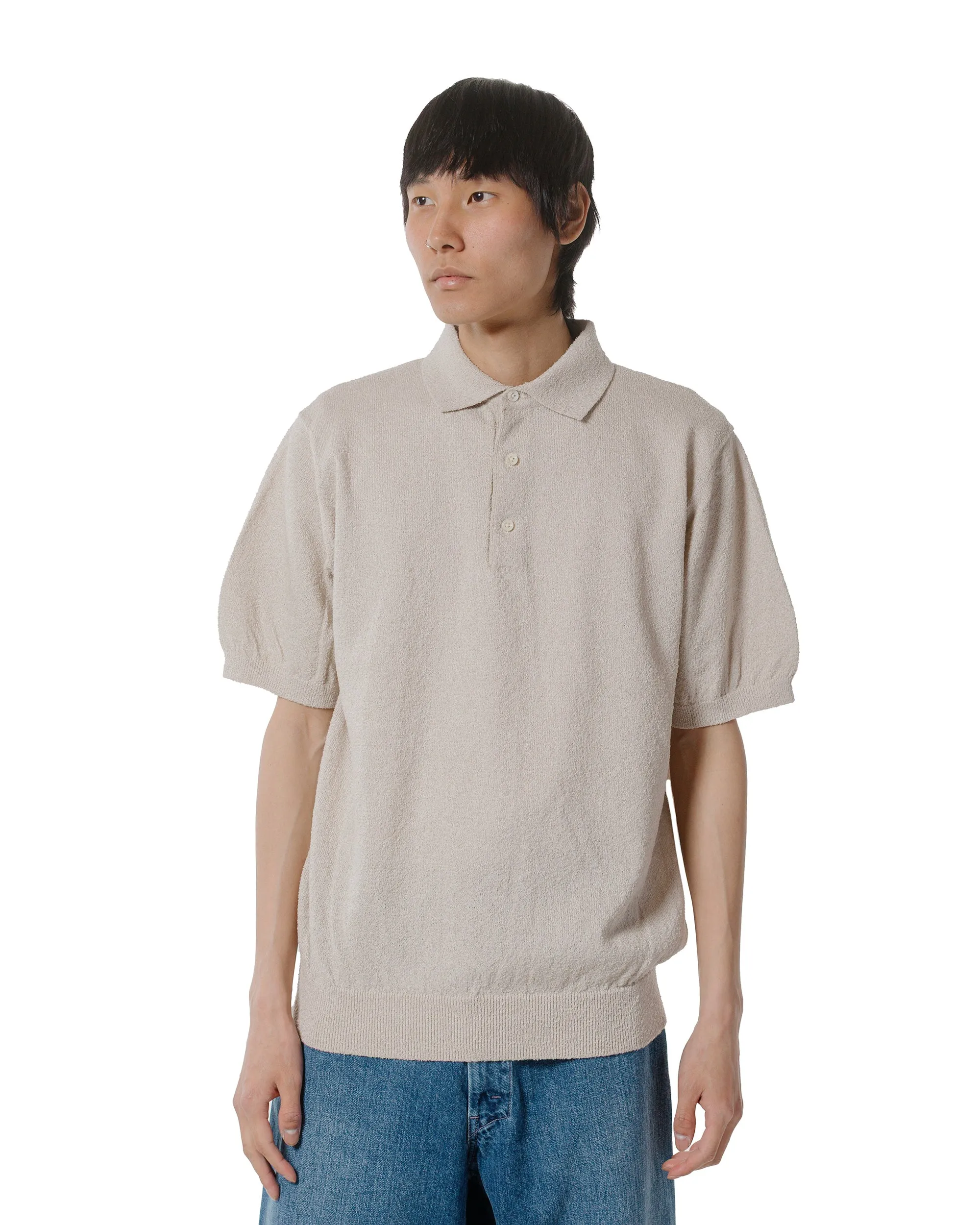 Beams Plus Knit Polo Boucle Beige Contemporary Look Youthful Appeal