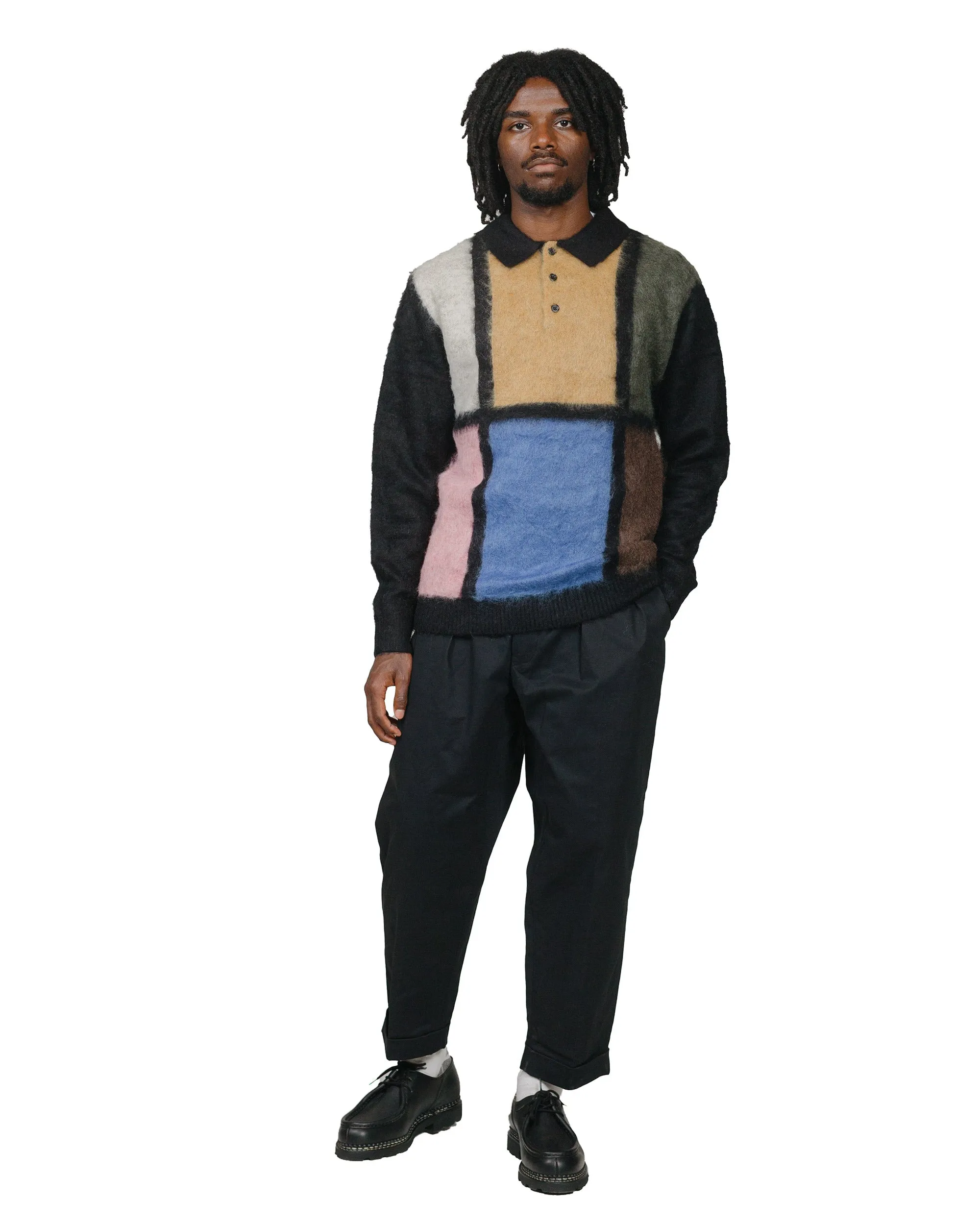 Beams Plus Knit Polo Shaggy Black Urban Cool