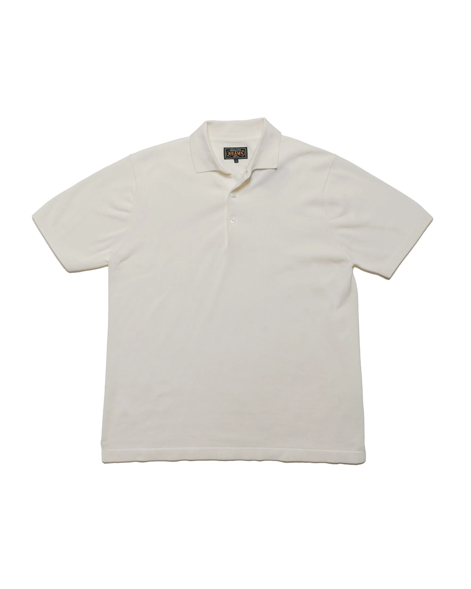 Beams Plus Knit Polo Solid 12G White suitable for cycling Collared