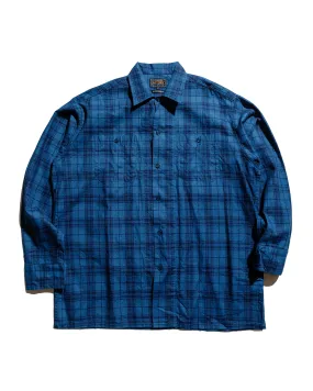 Beams Plus MIL Open Collar Indigo Dobby Plaid Wide Plaid Beach Attire Compact Fold Design