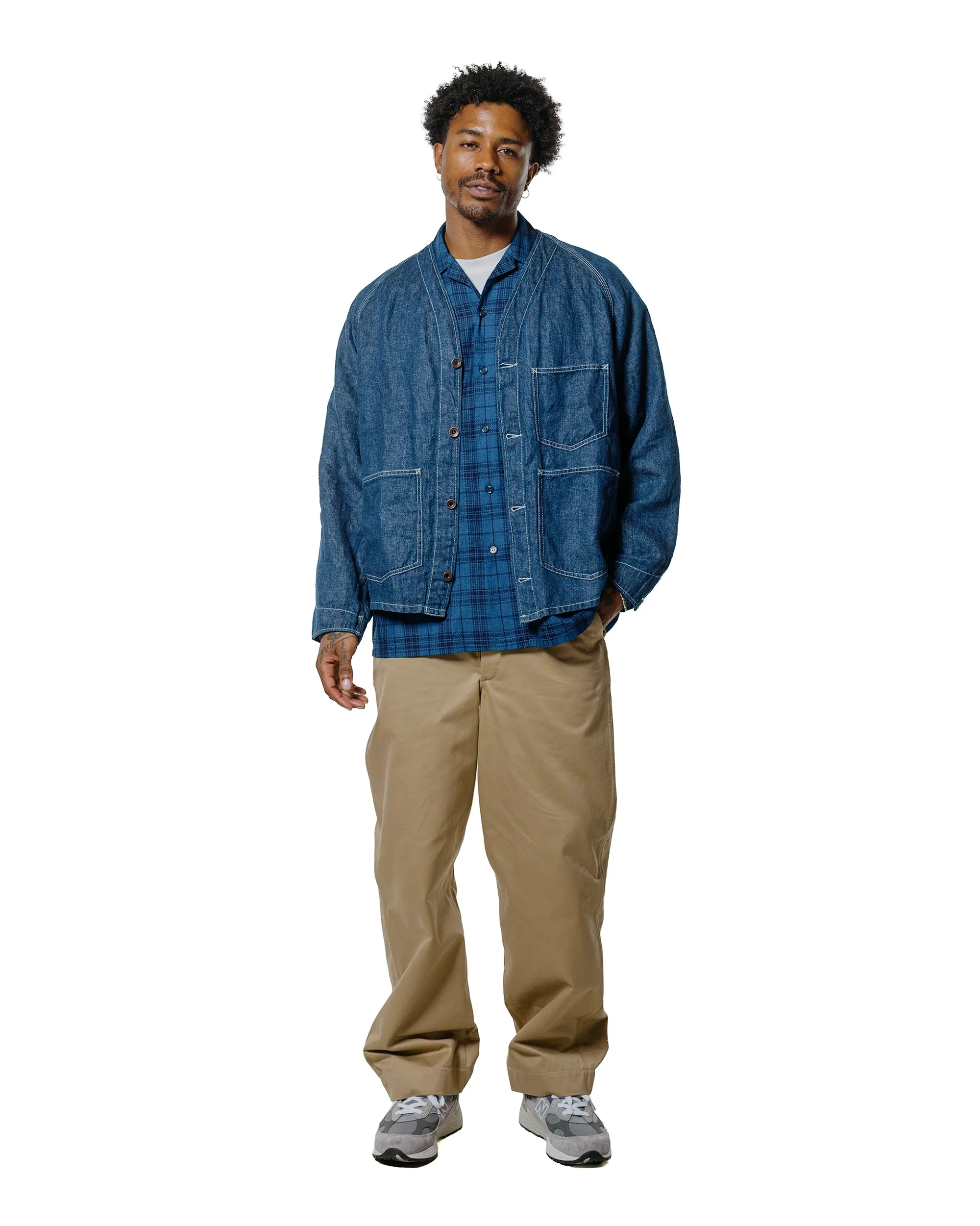 Beams Plus MIL Open Collar Indigo Dobby Plaid Wide Plaid Classic Color Cocktail Event