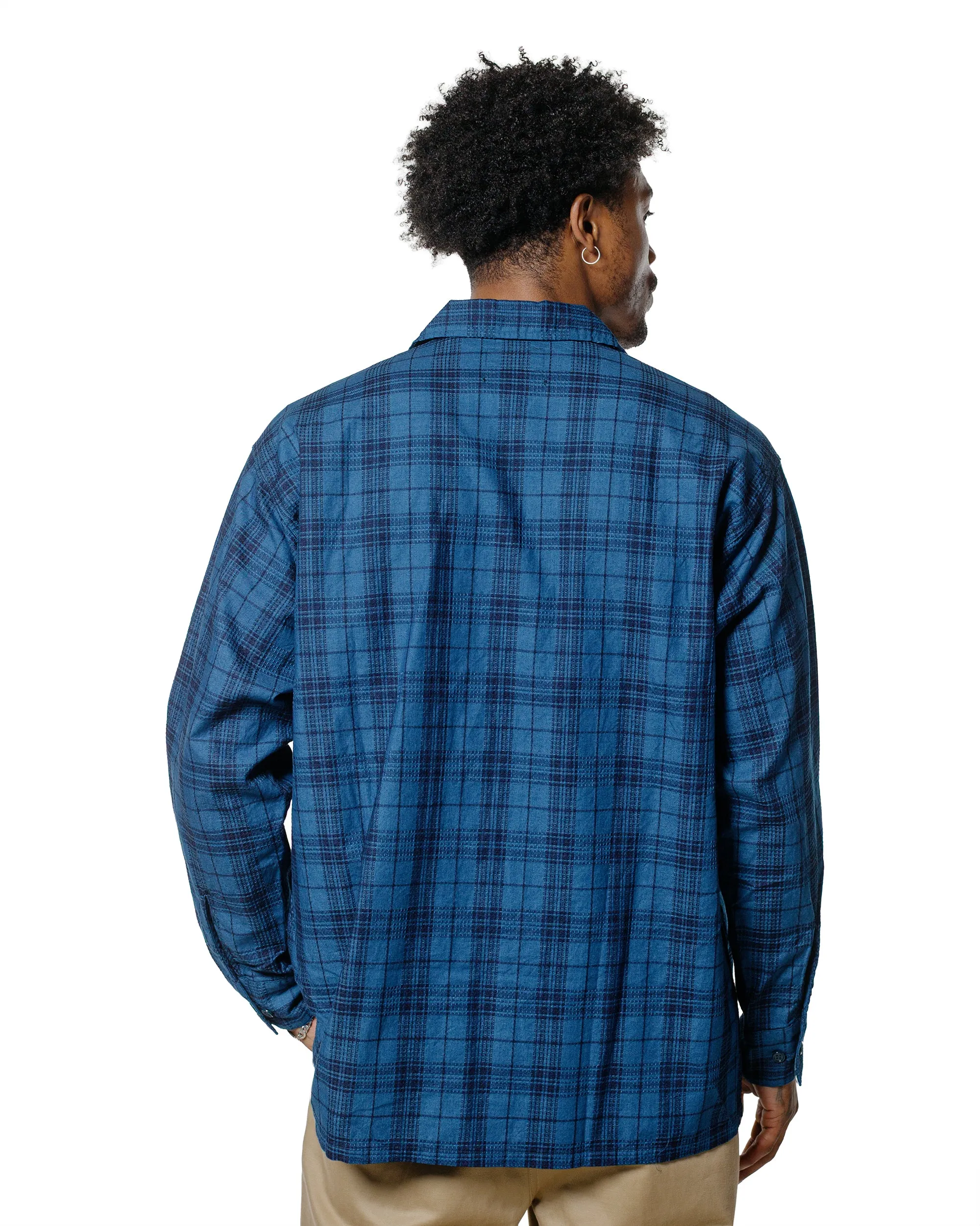 Beams Plus MIL Open Collar Indigo Dobby Plaid Wide Plaid Breathable Lining Sustainable Manufacturing Process