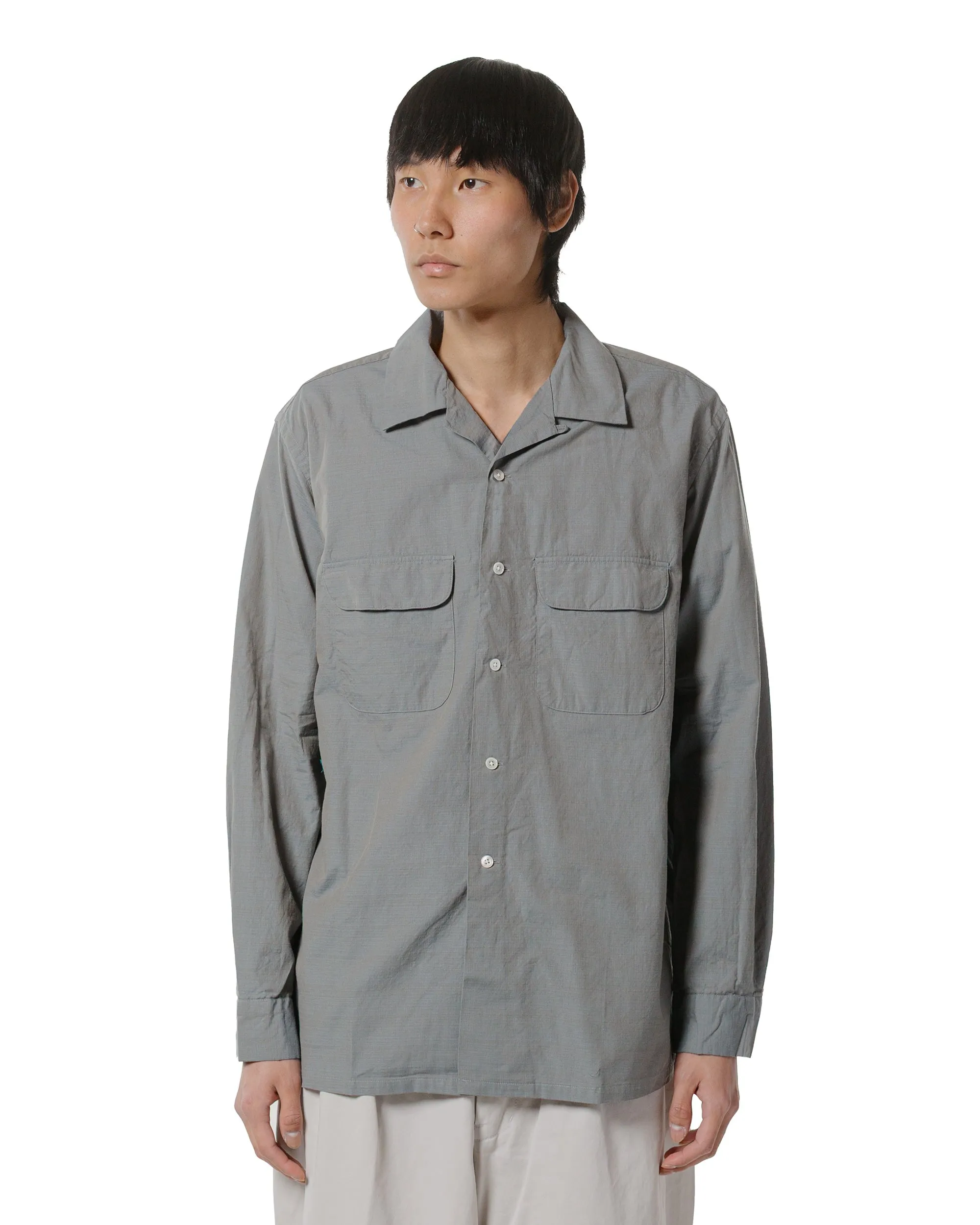 Beams Plus Open Collar Slab Chambray Sage Vintage Style