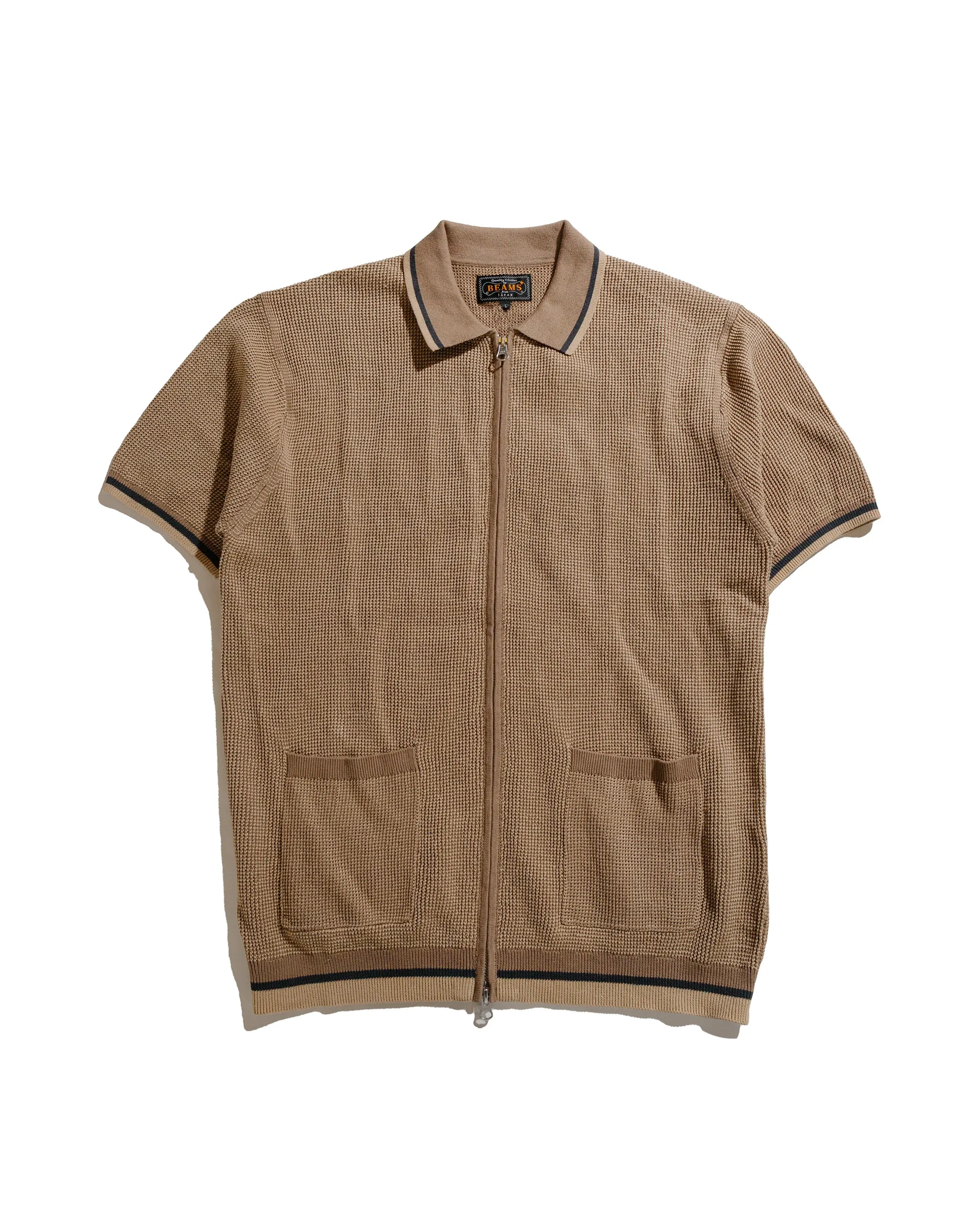 Holiday Style Current Style Beams Plus Zip Knit Polo Beige