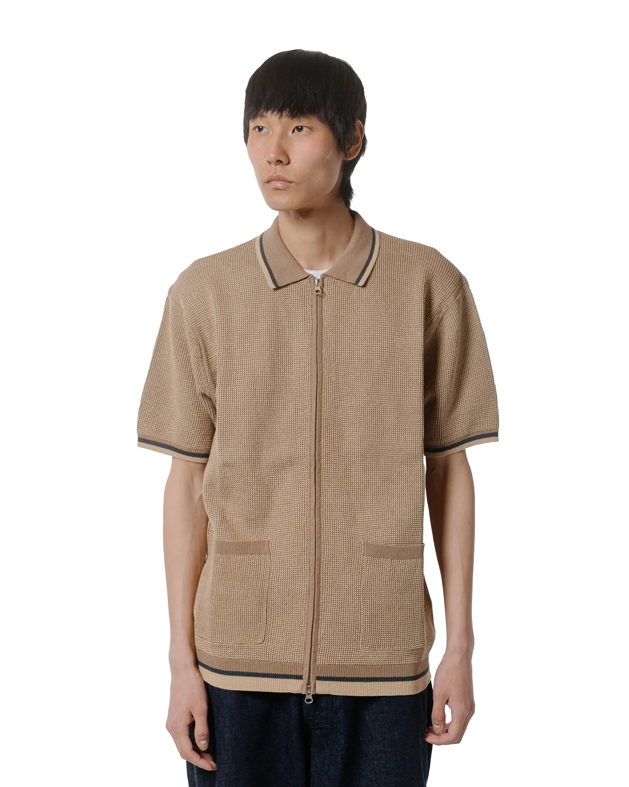 Beams Plus Zip Knit Polo Beige Non Irritating Tags
