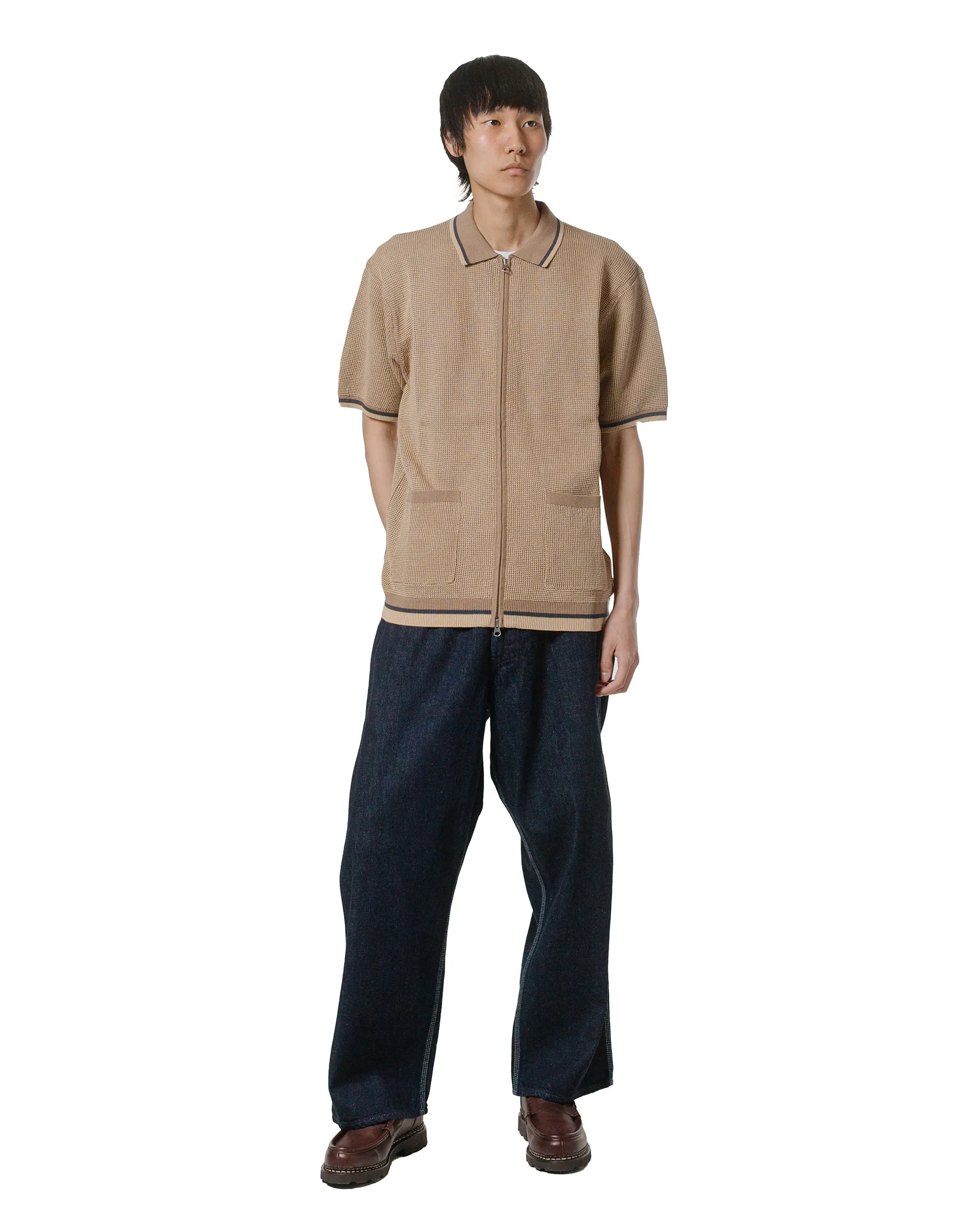 Flex Fit Collar Fashion Forward Beams Plus Zip Knit Polo Beige