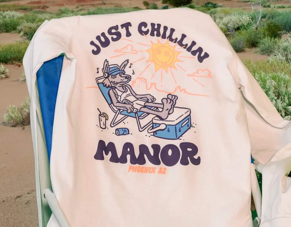 Manor "Just Chillin" Long Sleeve T-Shirt M - White / Purple / Orange Sharp Line Ocean Air