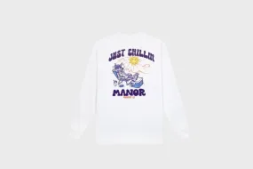 Manor "Just Chillin" Long Sleeve T-Shirt M - White / Purple / Orange All-Occasion Wear