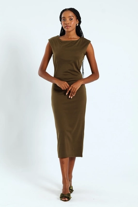 Charming Style Boatneck Column Midaxi Dress - Fatigue