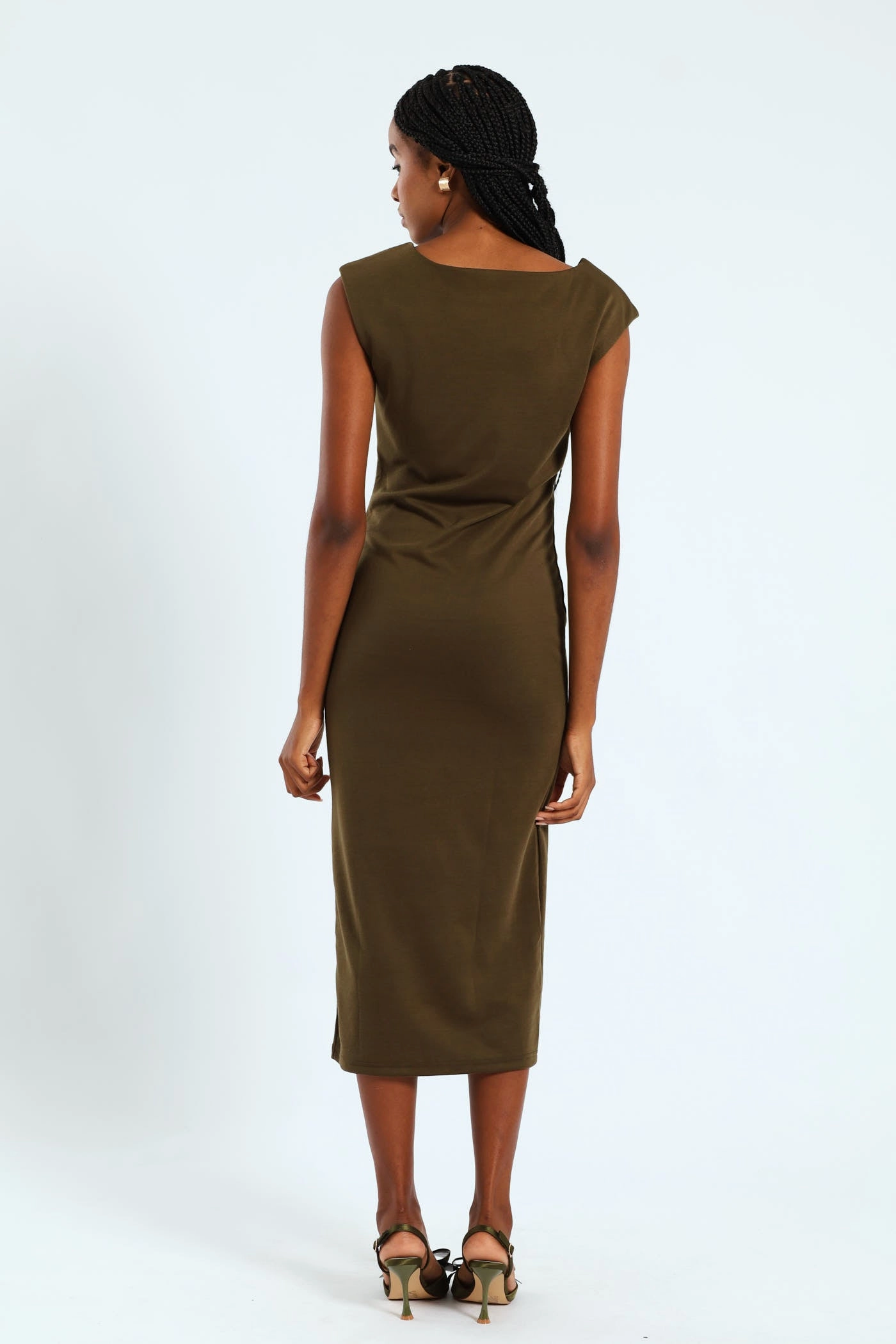 Crystal-Detail Boatneck Column Midaxi Dress - Fatigue
