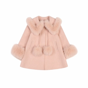 Transitional Layer Fashion Forward Layer Bobble Babies Cashmere Coat with Pom-poms, Blush
