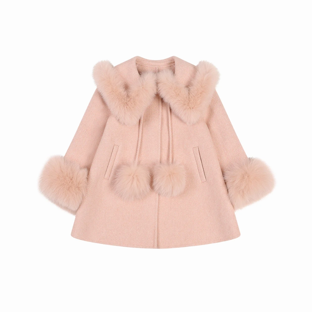 Minimal Aesthetic QuickDry Fabric Bobble Babies Cashmere Coat with Pom-poms, Blush