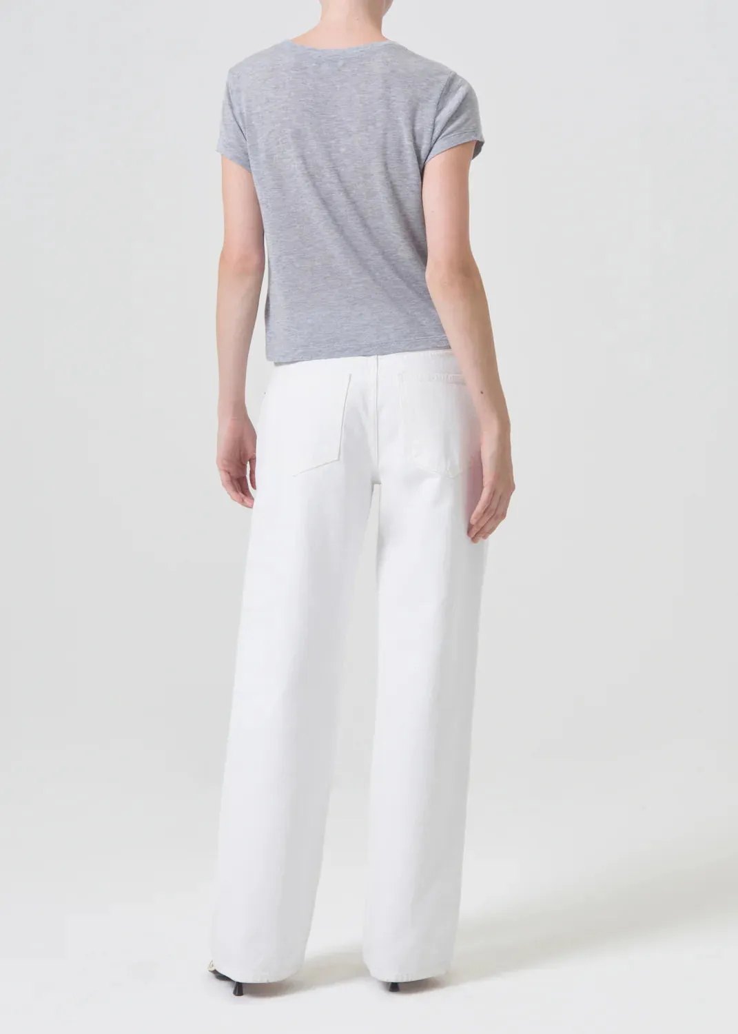 Adjustable drawstring AGOLDE "Adine Shrunken Tee" W - Grey Heather