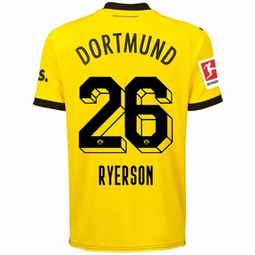 Puma Borussia Dortmund Ryerson Home Jersey w/ Bundesliga Patch 23/24 (Cyber Yellow/Puma Black) Soft Texture