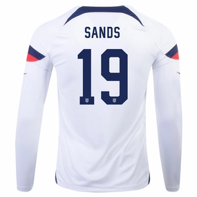 Nike United States James Sands Home Long Sleeve Jersey 22/23 (White/Loyal Blue) Gripped Hem Technology