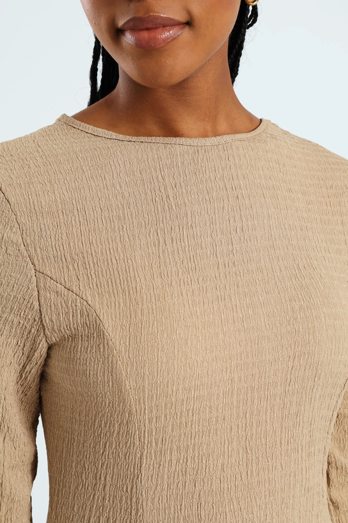 Fit & Flare Panelled Knit Midi Dress - Dark Beige Basic Fashion All-Purpose Wear