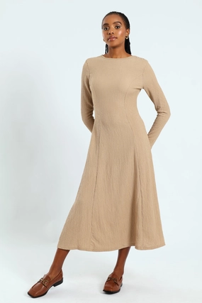 Seasonal piece Fit & Flare Panelled Knit Midi Dress - Dark Beige