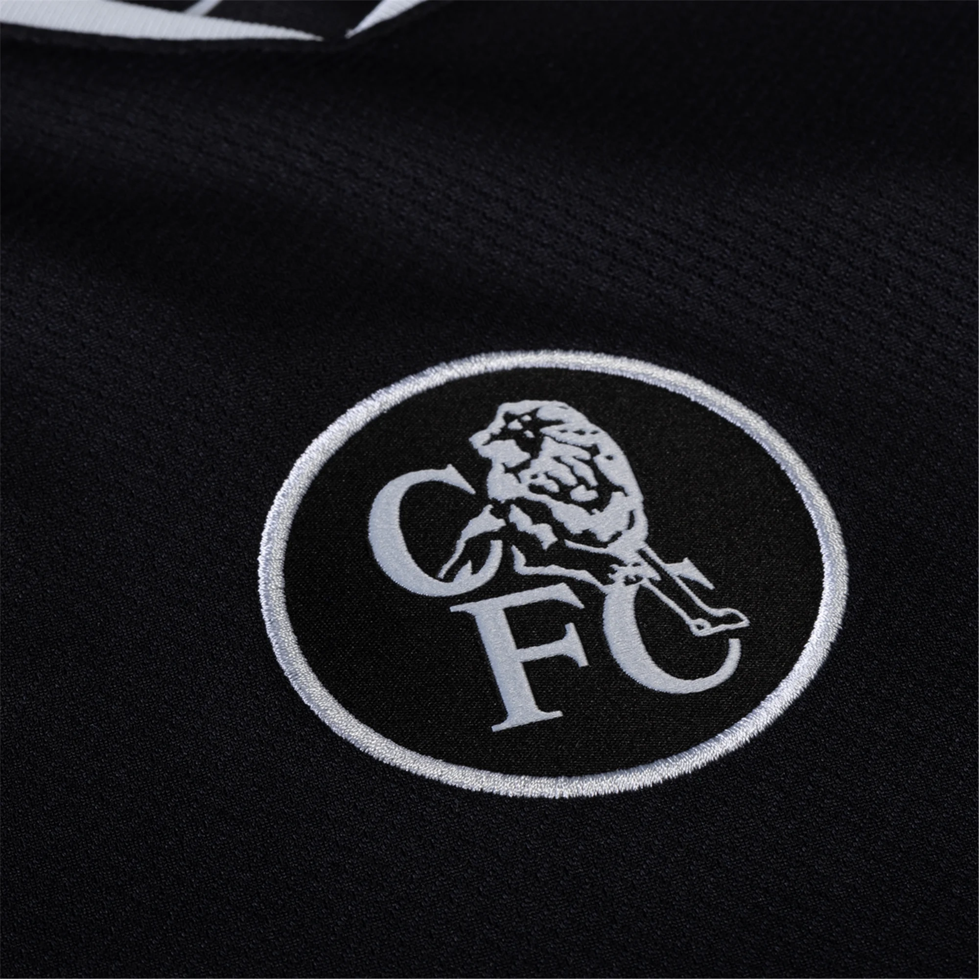 Nike Cucurella  Chelsea T90 Third Jersey w/ EPL   NRFR   CWCC Patch 25/26 (Black/Silver) Microfiber Performance Blend Irregularity Balanced Weave