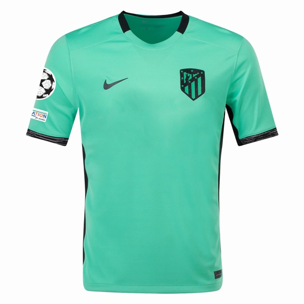 Ultra light Temperature Regulating Fabric Nike Atletico Madrid Third Jersey w/ Champions League Patches 23/24 (Spring Green/Black)